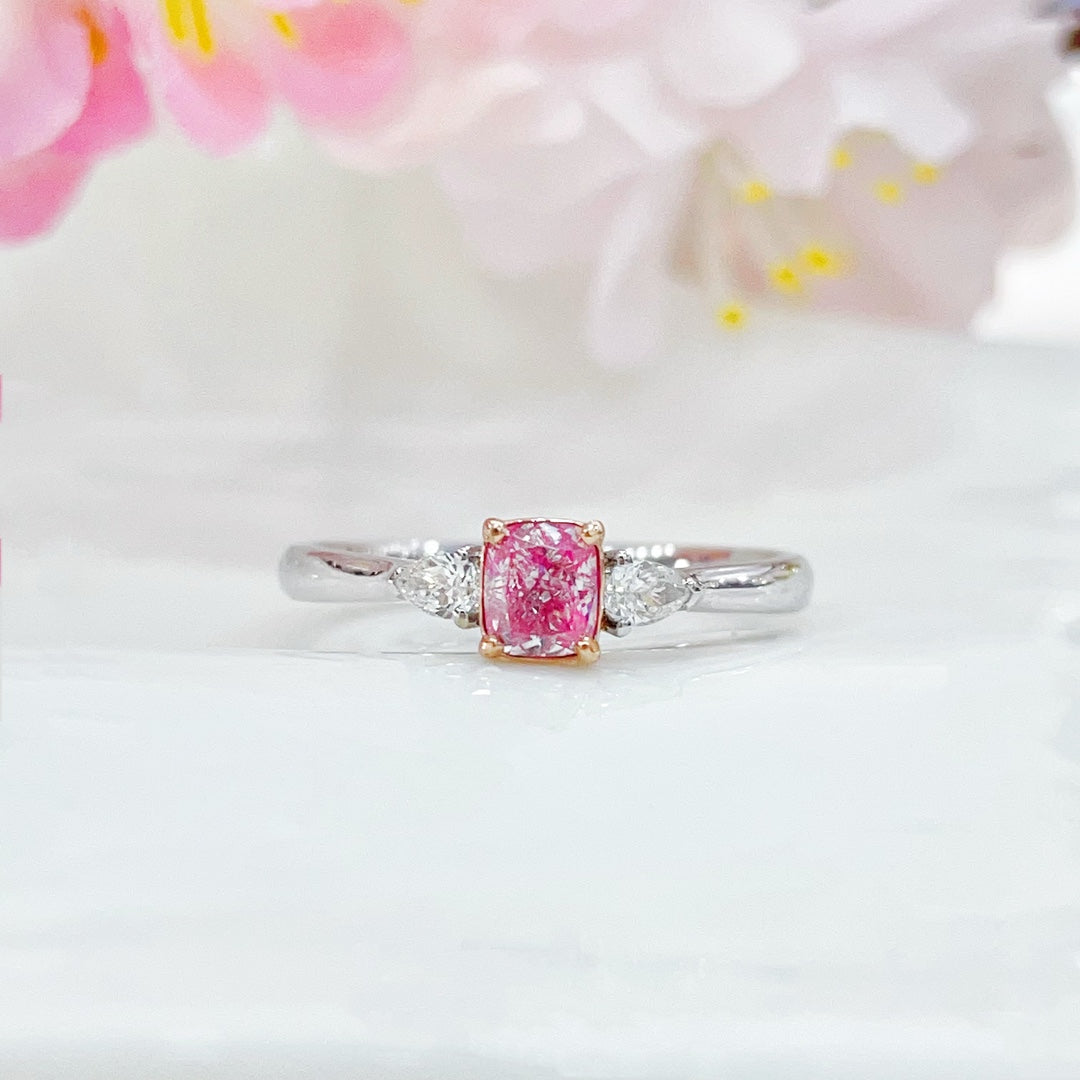 18K Gold Diamond Pillow-Shaped Double Drop Ring | Fine Jewelry - Pink Diamond Ring