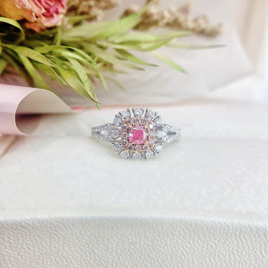 18K Gold Diamond Pillow-shaped Hollow Ring - Luxury Jewelry - Pink Diamond Ring