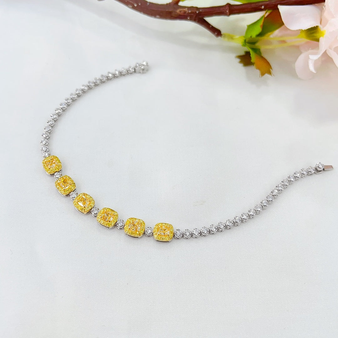 18K Gold Diamond Pillow-Shaped Interval Full Diamond Bracelet - Luxury Jewelry - Yellow Diamond Bracelet