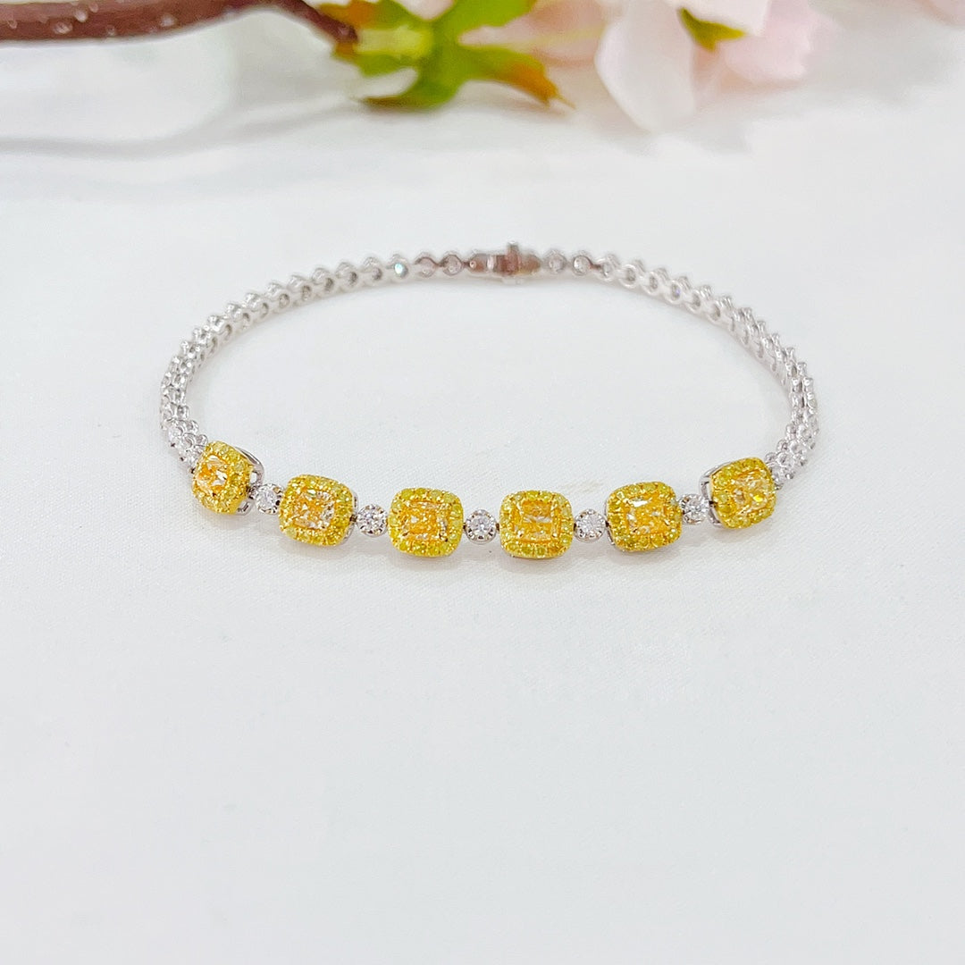 18K Gold Diamond Pillow-Shaped Interval Full Diamond Bracelet - Luxury Jewelry - Yellow Diamond Bracelet