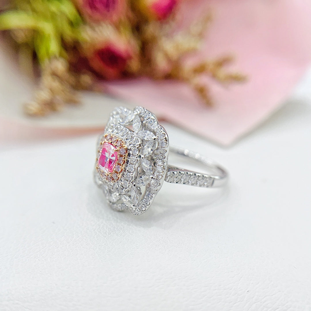 18K Gold Diamond Pillow-Shaped Marquise Ring with Pink Diamonds | Premium Jewelry - Pink Diamond Ring