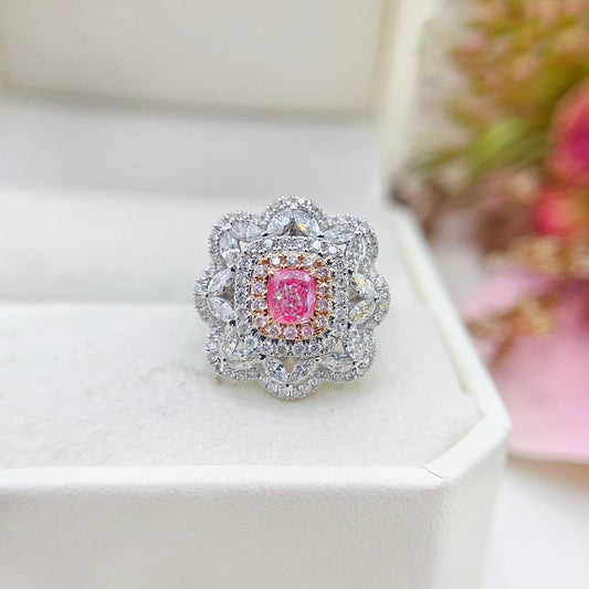 18K Gold Diamond Pillow-Shaped Marquise Ring with Pink Diamonds | Premium Jewelry - Pink Diamond Ring