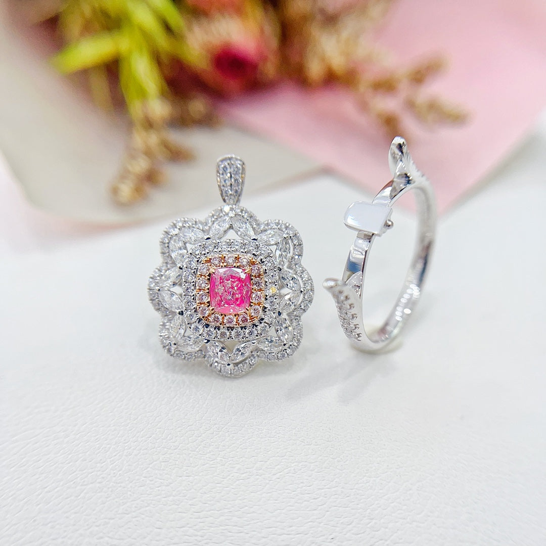 18K Gold Diamond Pillow-Shaped Marquise Ring with Pink Diamonds | Premium Jewelry - Pink Diamond Ring