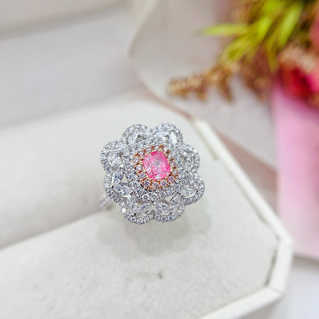 18K Gold Diamond Pillow-Shaped Marquise Ring with Pink Diamonds | Premium Jewelry - Pink Diamond Ring