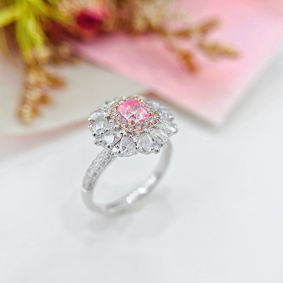 18K Gold Diamond Pillow-Shaped Ring with Dual-Wear Design - Premium Jewelry - Pink Diamond Ring