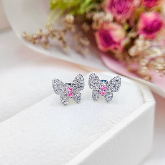 18K Gold Diamond & Pink Diamond Marquise Butterfly Earrings - Jeweler.Jewelry