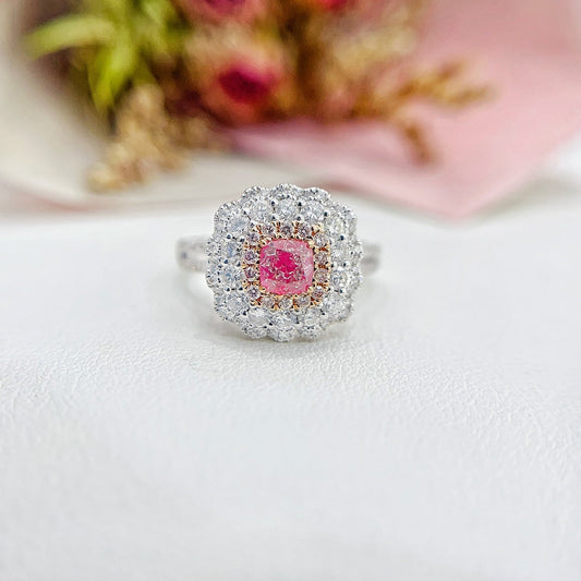 18K Gold Diamond Ring with GIA Certified Pillow-Shaped Center and Double-Wear Design - GIA Pink Diamond Ring