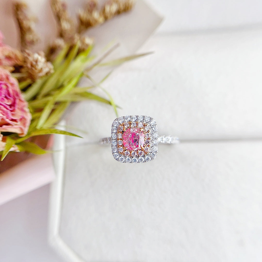 18K Gold Diamond Ring with GIA Pillow-Shaped Marquise Flower Design - GIA Pink Diamond Ring