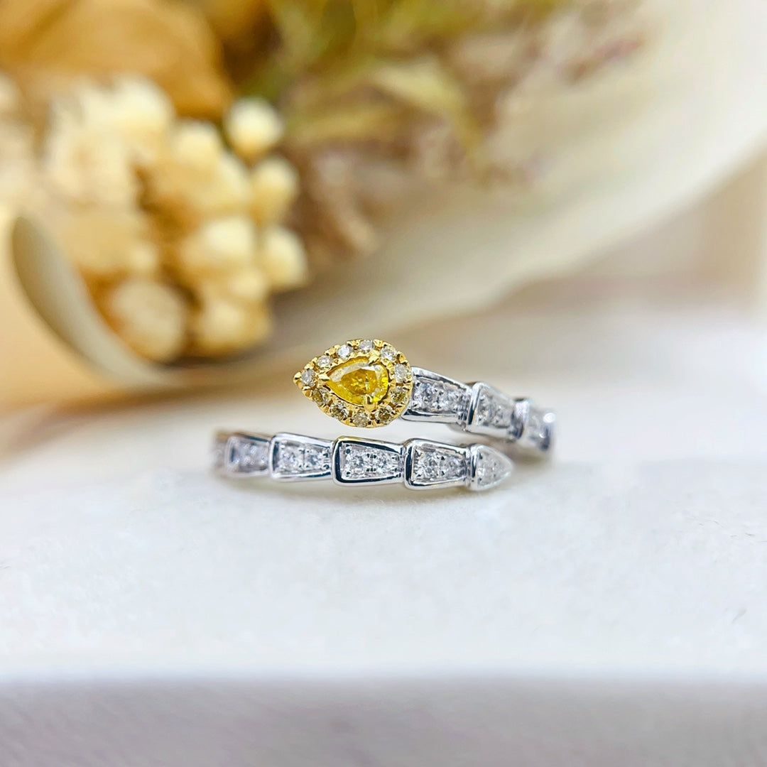 18K Gold Diamond Snake Ring - Luxury Jewelry Collection - Yellow Diamond Ring