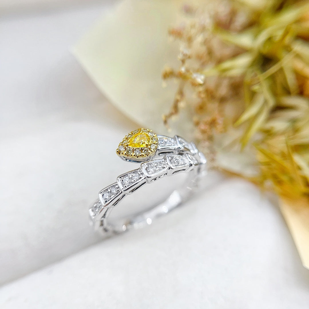 18K Gold Diamond Snake Ring - Luxury Jewelry Collection - Yellow Diamond Ring