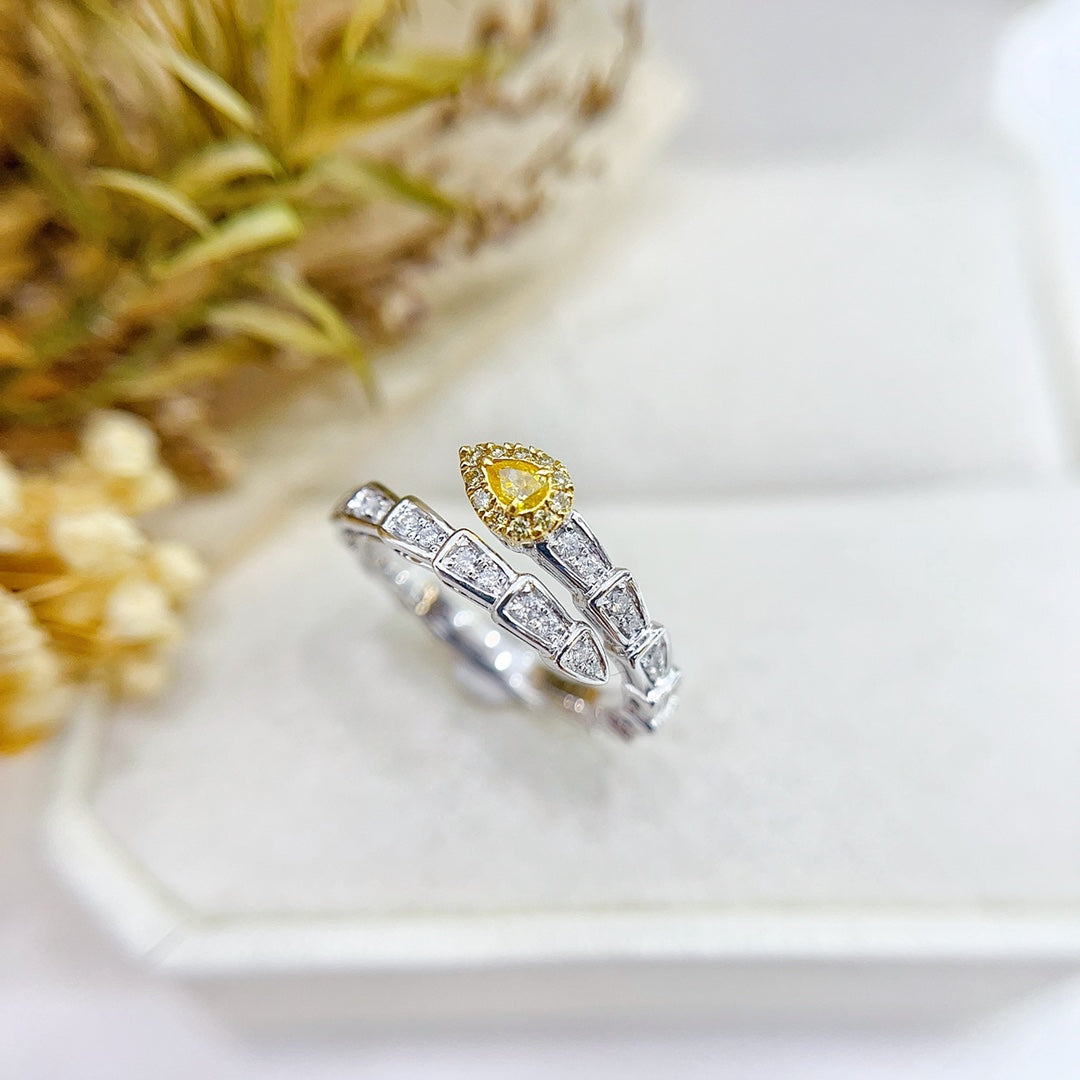 18K Gold Diamond Snake Ring - Luxury Jewelry Collection - Yellow Diamond Ring