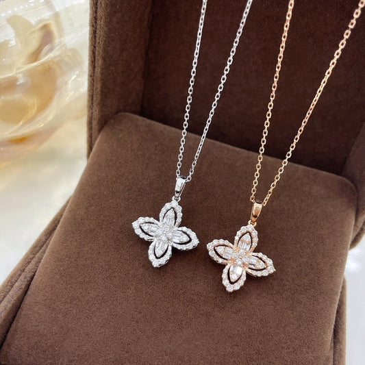 18K Gold Four-Leaf Clover Pendant Necklace with Diamond Accent – Luxury Jewelry - White Diamond Necklace