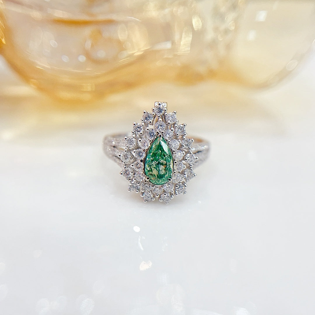 18K Gold Green Diamond Drop Pendant with Dual-Wear Design - Premium Jewelry - Green Diamond Ring