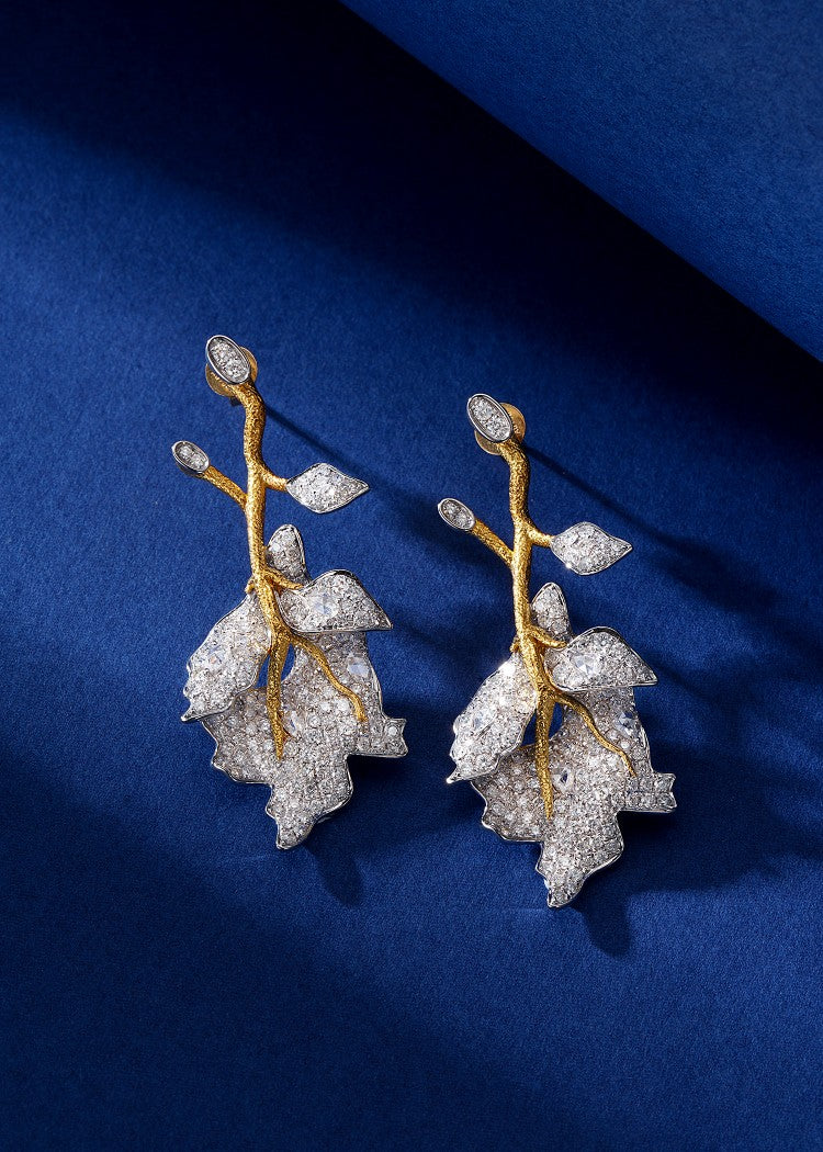 18K Gold Leaf Earrings with Diamond Accent - Luxurious Jewelry Piece Jeweler.Jewelry