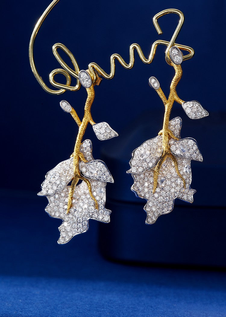 18K Gold Leaf Earrings with Diamond Accent - Luxurious Jewelry Piece Jeweler.Jewelry