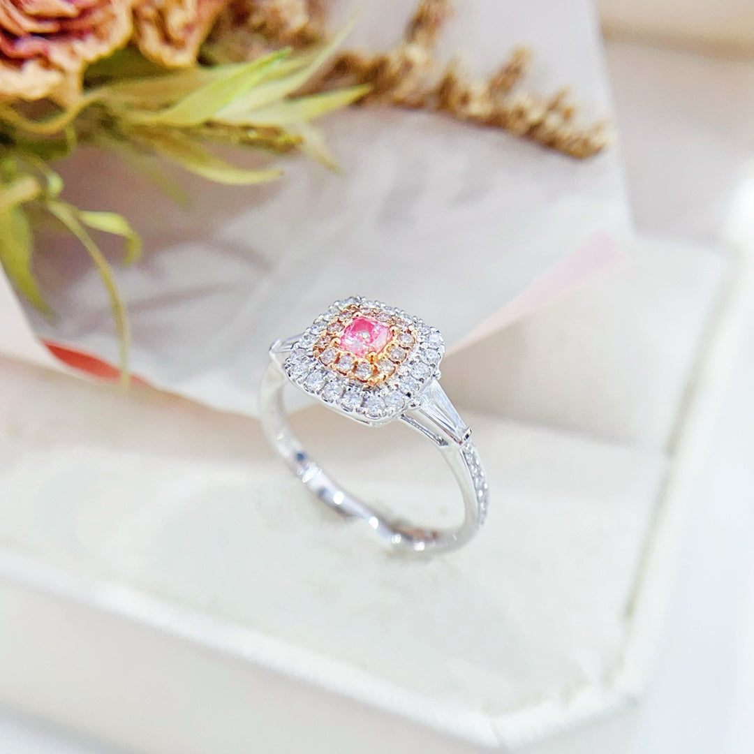 18K Gold Pink Diamond Cushion-Cut Double-Tier Ring | Premium Jewelry - Pink Diamond Ring