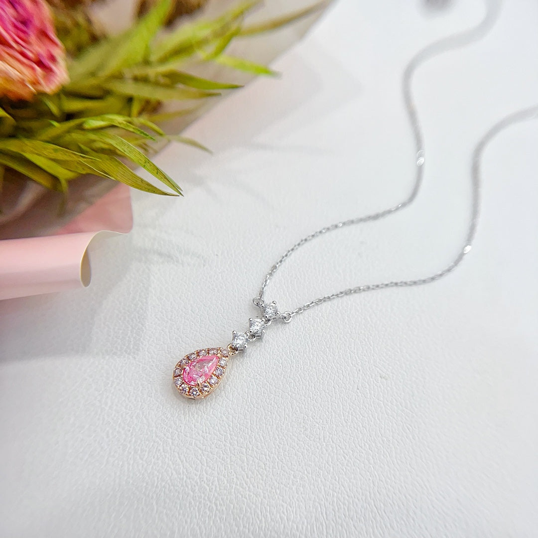 18K Gold Pink Diamond Drop Bubble Necklace - Elegant Jewelry Piece - Pink Diamond Necklace