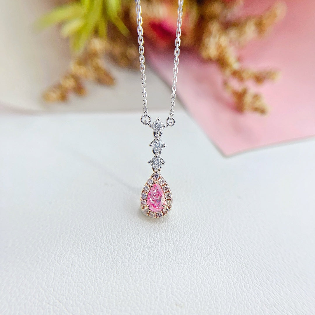 18K Gold Pink Diamond Drop Bubble Necklace - Elegant Jewelry Piece - Pink Diamond Necklace