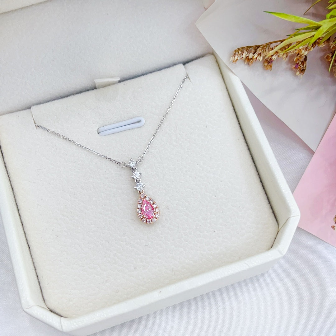 18K Gold Pink Diamond Drop Bubble Necklace - Elegant Jewelry Piece - Pink Diamond Necklace