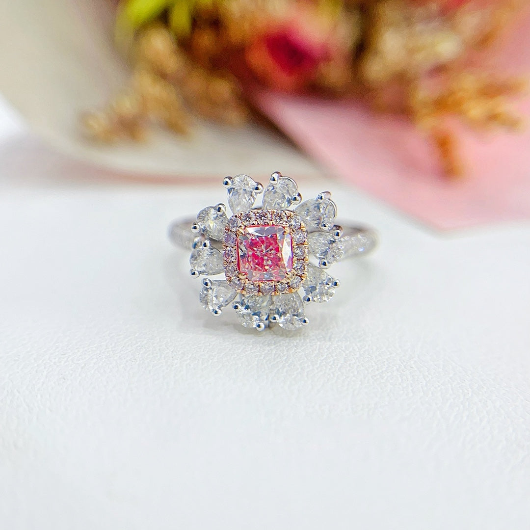 18K Gold Pink Diamond GIA Cushion & Drop Shape Two-Way Ring | Jewelry - GIA Pink Diamond Ring