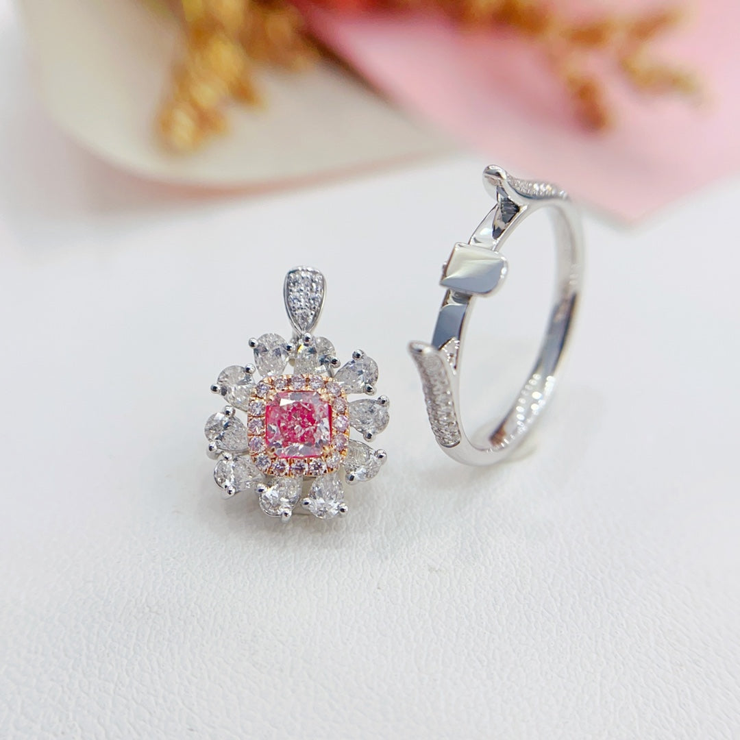 18K Gold Pink Diamond GIA Cushion & Drop Shape Two-Way Ring | Jewelry - GIA Pink Diamond Ring