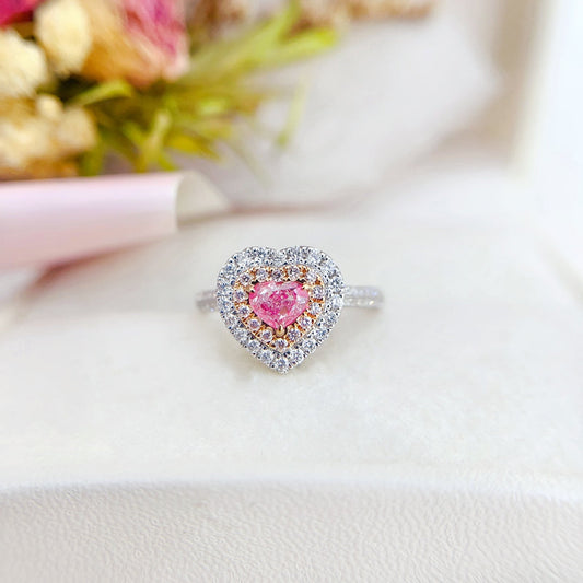 18K Gold Pink Diamond Heart-Shaped Cluster Ring with AGL Certificate - Luxurious Jewelry - Pink Diamond Ring