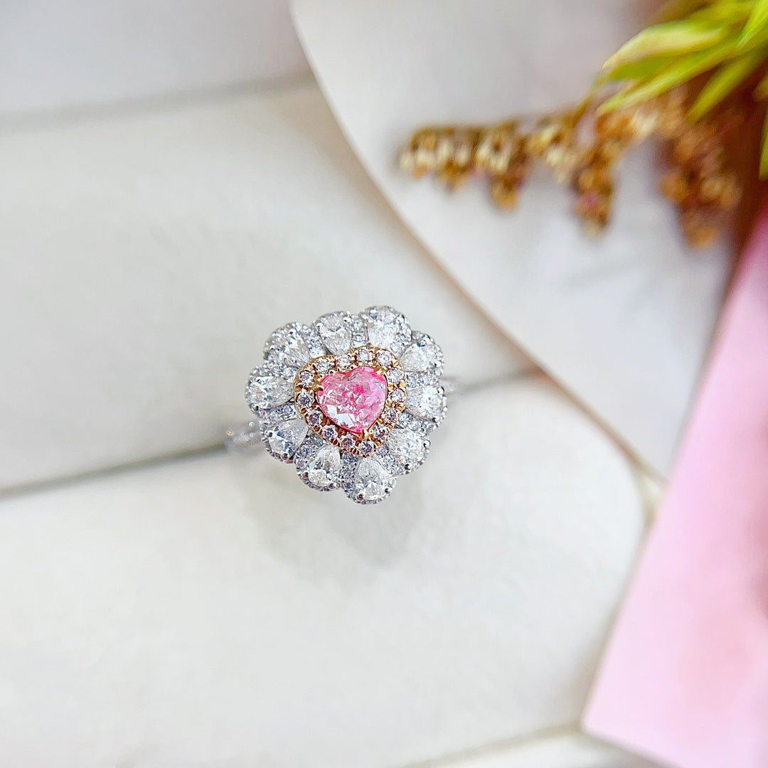 18K Gold Pink Diamond Heart-Shaped & Drop-Shaped Two-Way Wear Ring | Premium Jewelry - Pink Diamond Ring