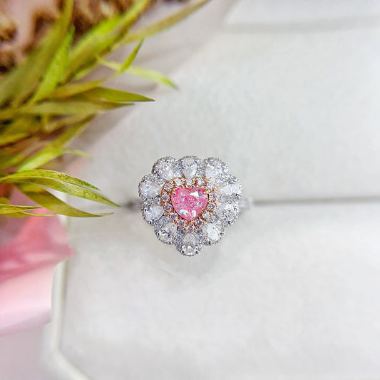 18K Gold Pink Diamond Heart-Shaped & Drop-Shaped Two-Way Wear Ring | Premium Jewelry - Pink Diamond Ring