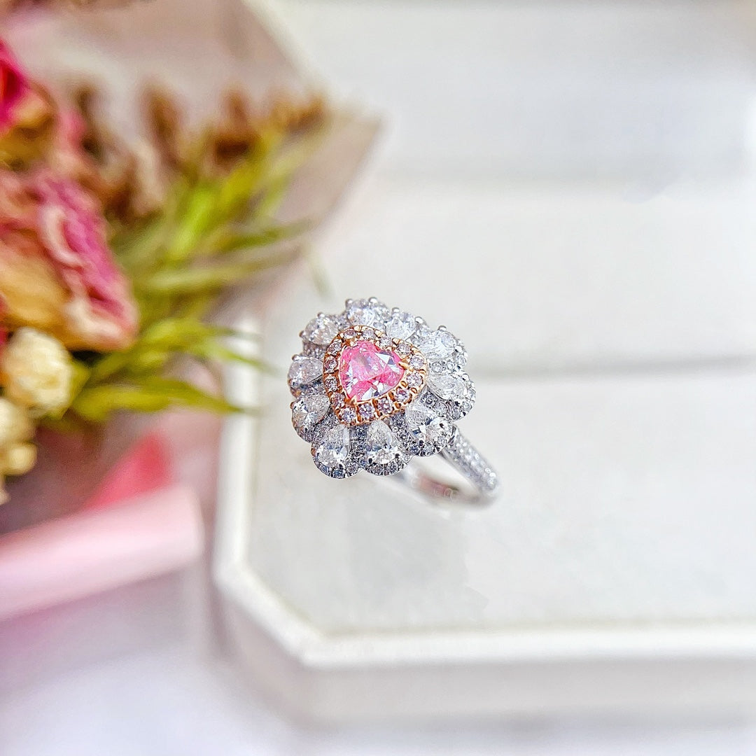 18K Gold Pink Diamond Heart-Shaped & Drop-Shaped Two-Way Wear Ring | Premium Jewelry - Pink Diamond Ring