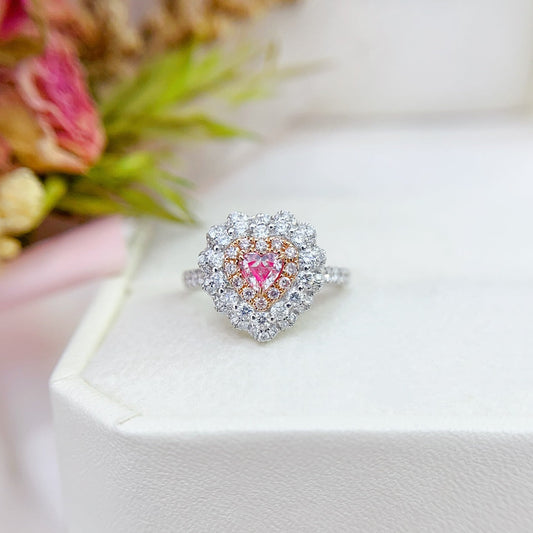 18K Gold Pink Diamond Heart-Shaped Halo Ring | Premium Jewelry - Pink Diamond Ring