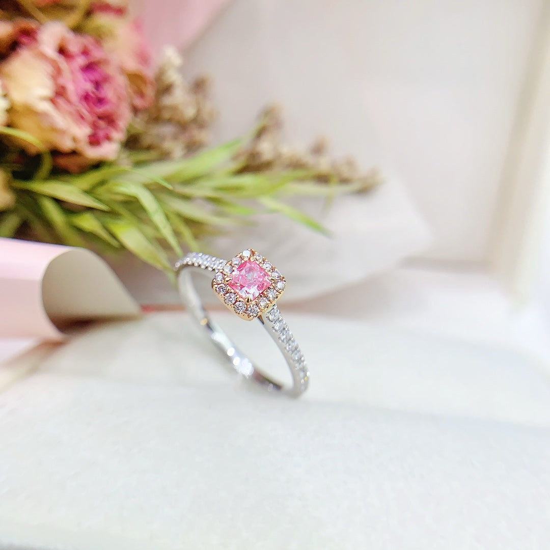 18K Gold Pink Diamond Pillow-shaped Starry Sky Multi-wear Ring - Pink Diamond Ring