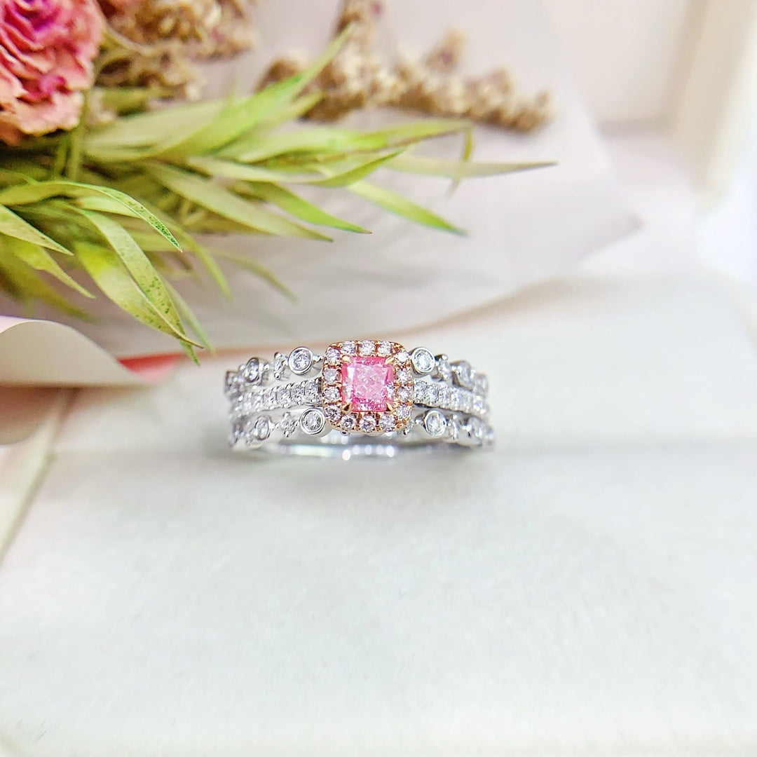 18K Gold Pink Diamond Pillow-shaped Starry Sky Multi-wear Ring - Pink Diamond Ring