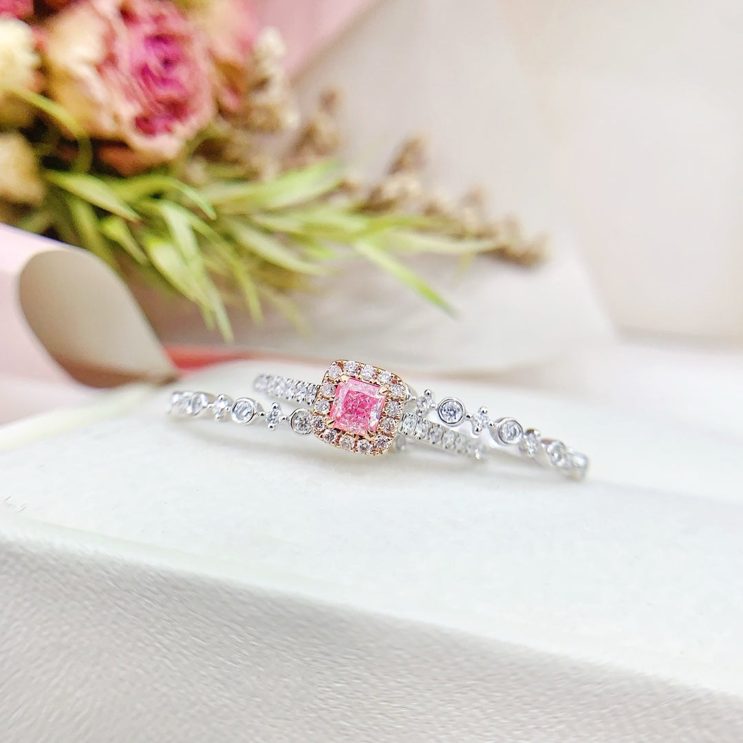 18K Gold Pink Diamond Pillow-shaped Starry Sky Multi-wear Ring - Pink Diamond Ring