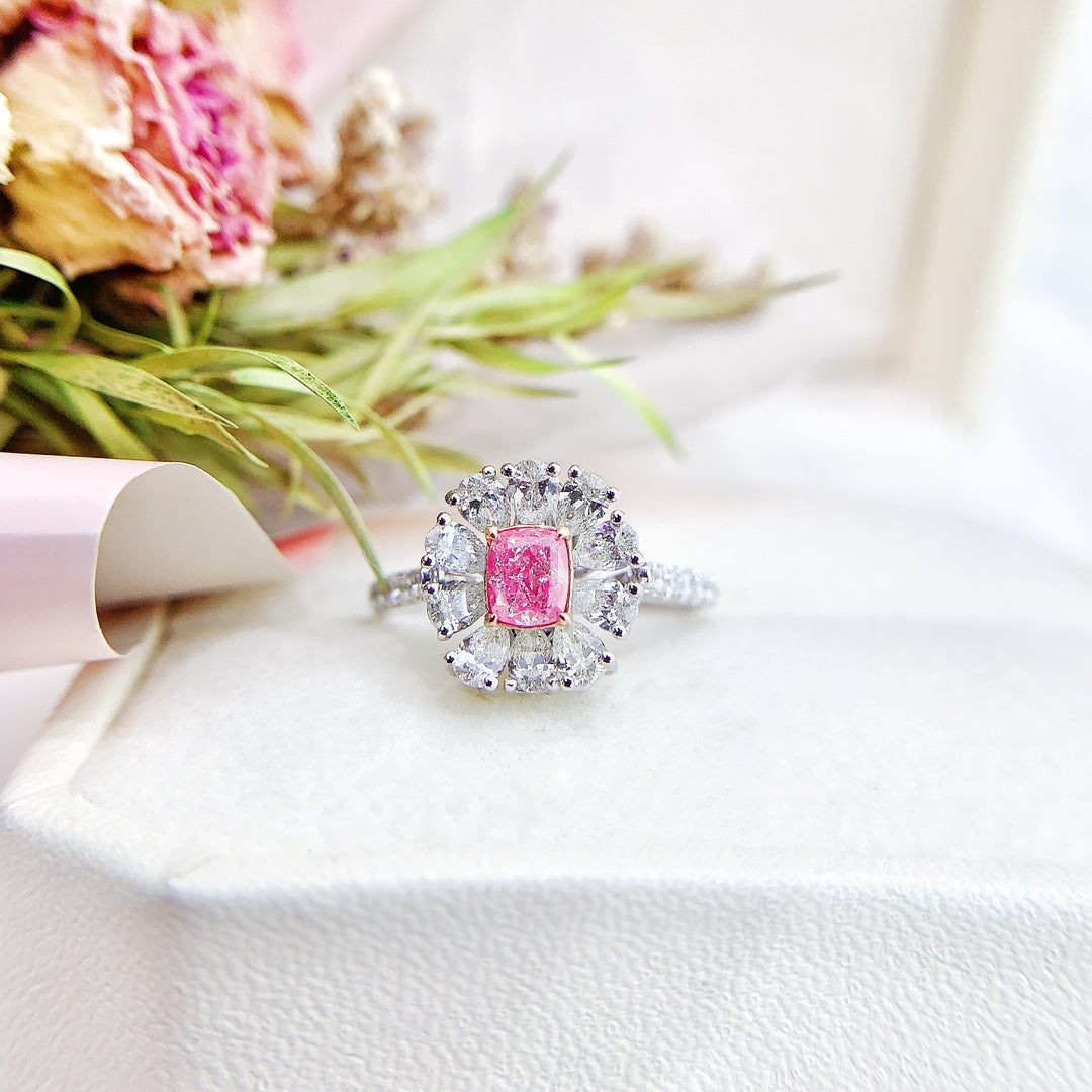 18K Gold Pink Diamond Pillow-Shaped Straight Arm Two-Way Ring | Premium Jewelry - Pink Diamond Ring