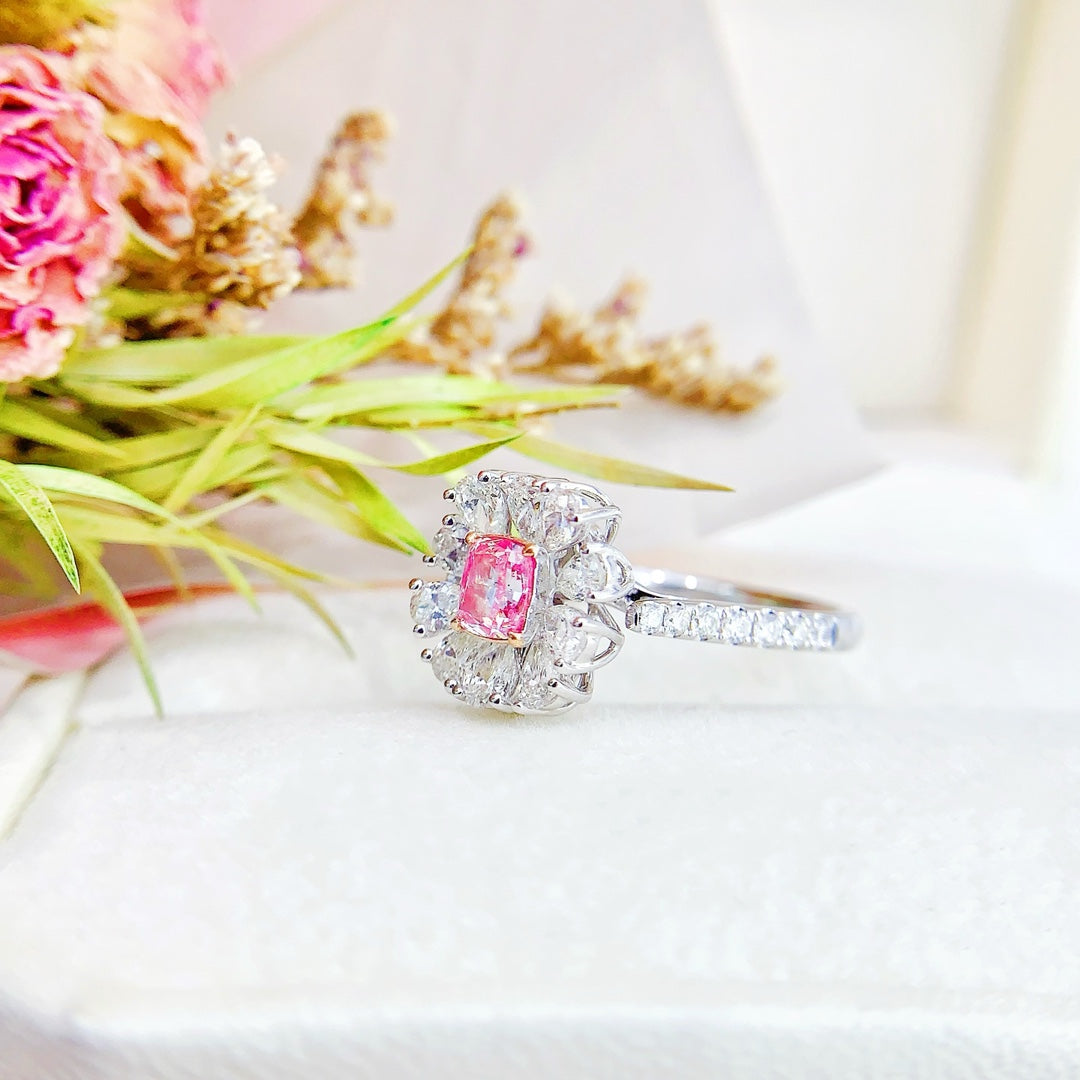 18K Gold Pink Diamond Pillow-Shaped Straight Arm Two-Way Ring | Premium Jewelry - Pink Diamond Ring