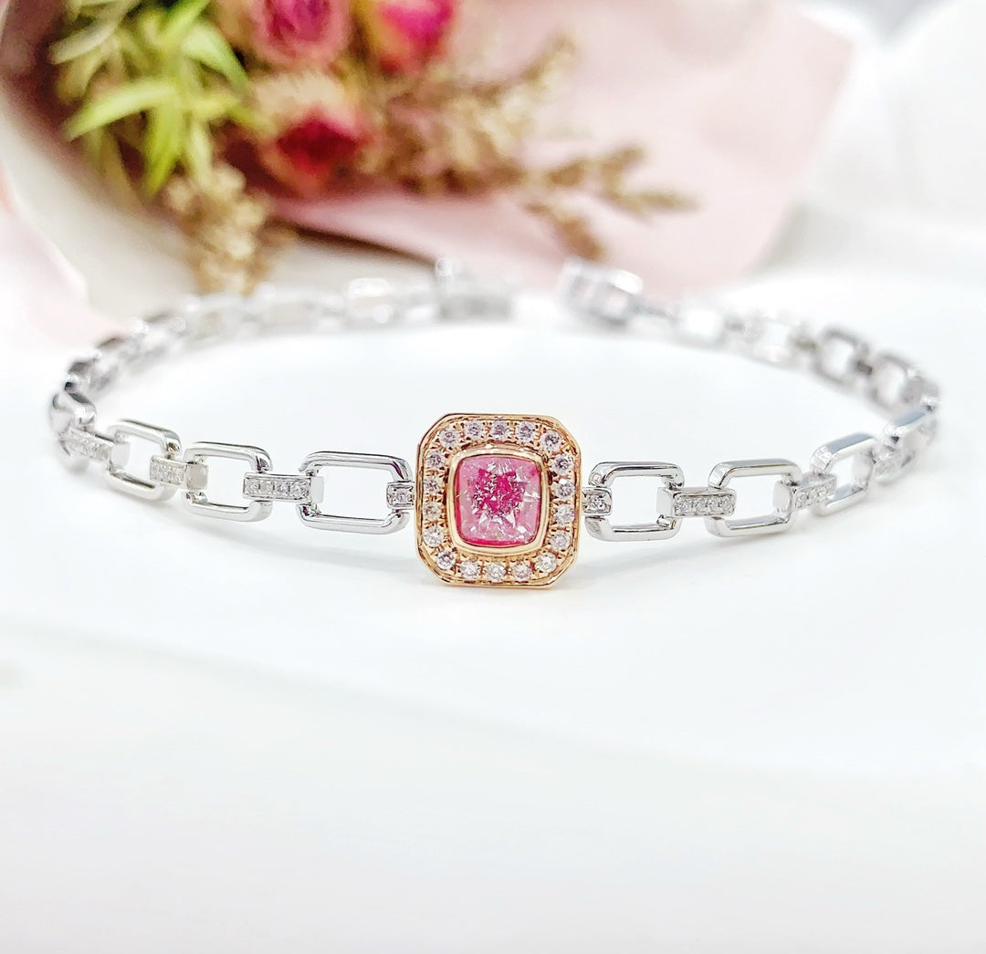 18K Gold Pink Diamond Pillow-Shaped Vintage Bracelet - SL027-F - Pink Diamond Bracelet