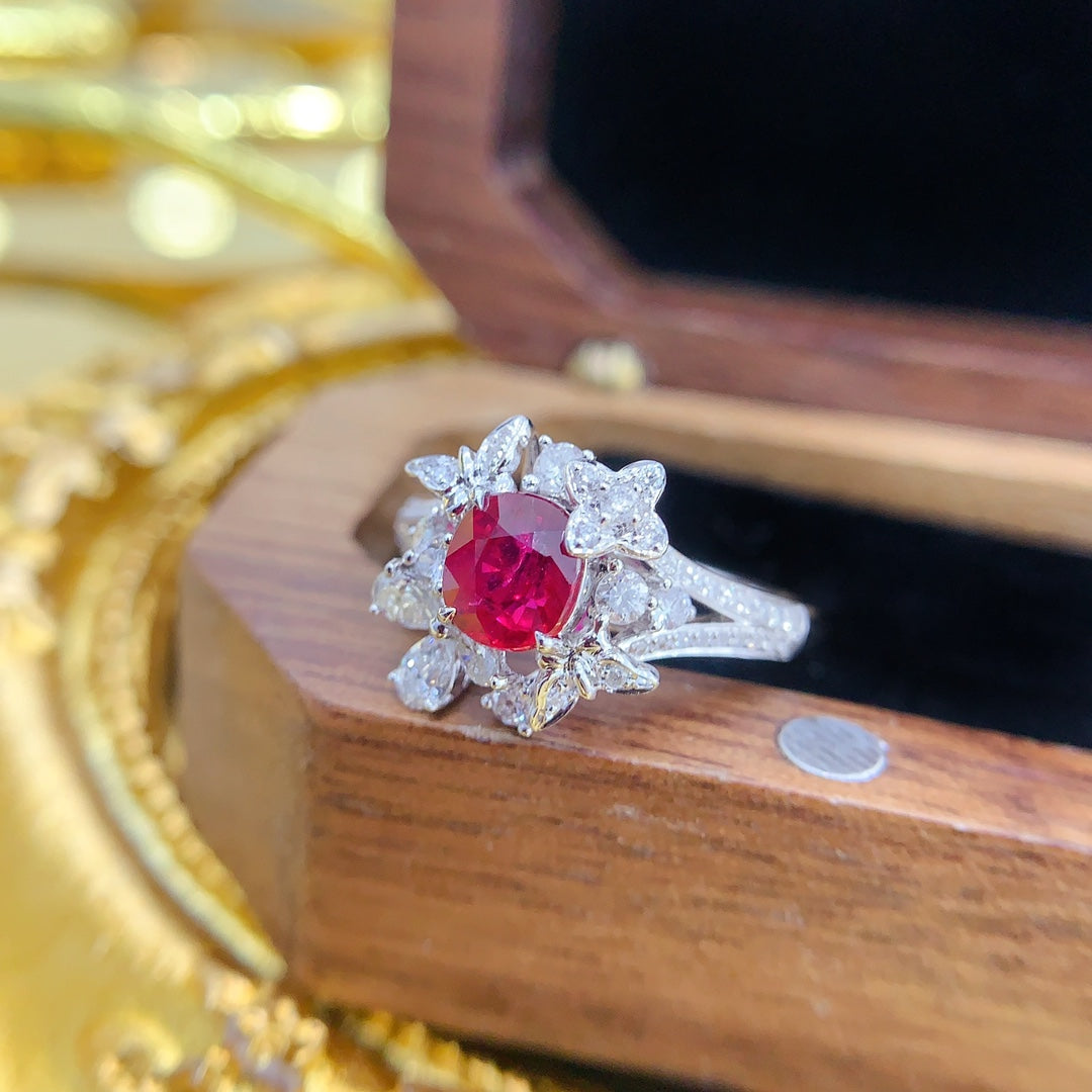 18K Gold Red Ruby Unheated Elliptical Butterfly Ring | Premium Jewelry - Red Treasure Ring