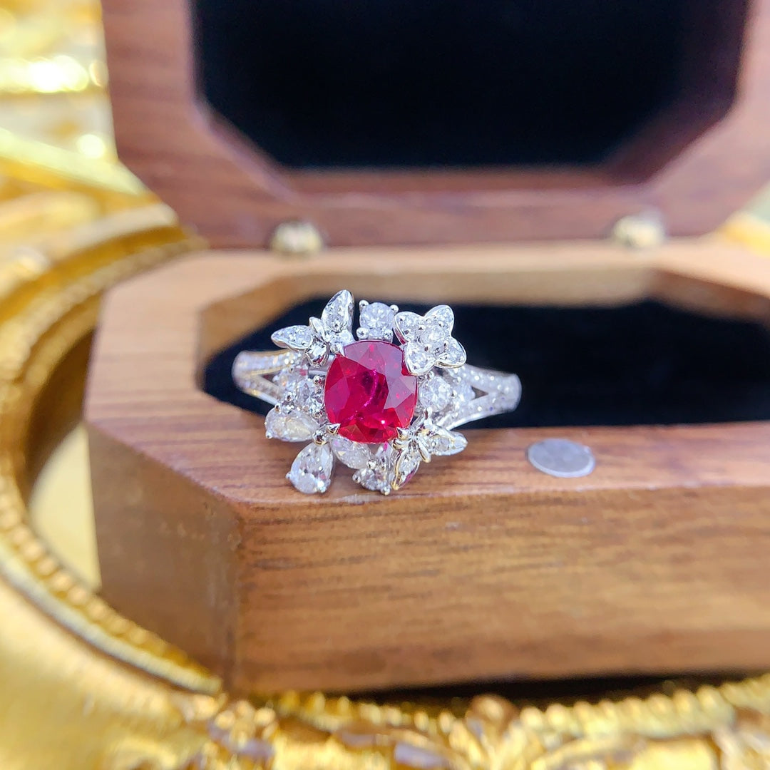 18K Gold Red Ruby Unheated Elliptical Butterfly Ring | Premium Jewelry - Red Treasure Ring