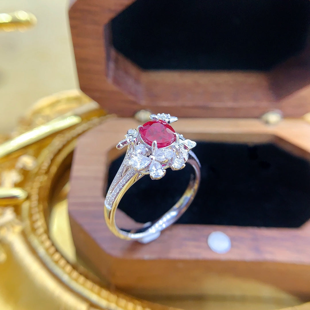 18K Gold Red Ruby Unheated Elliptical Butterfly Ring | Premium Jewelry - Red Treasure Ring