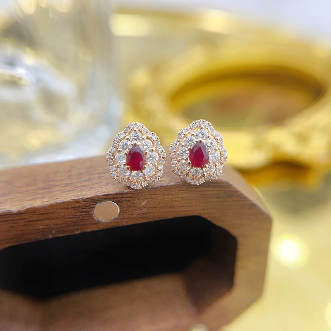 18K Gold Ruby Drop Double Halo Earrings - ED074-C Jeweler.Jewelry