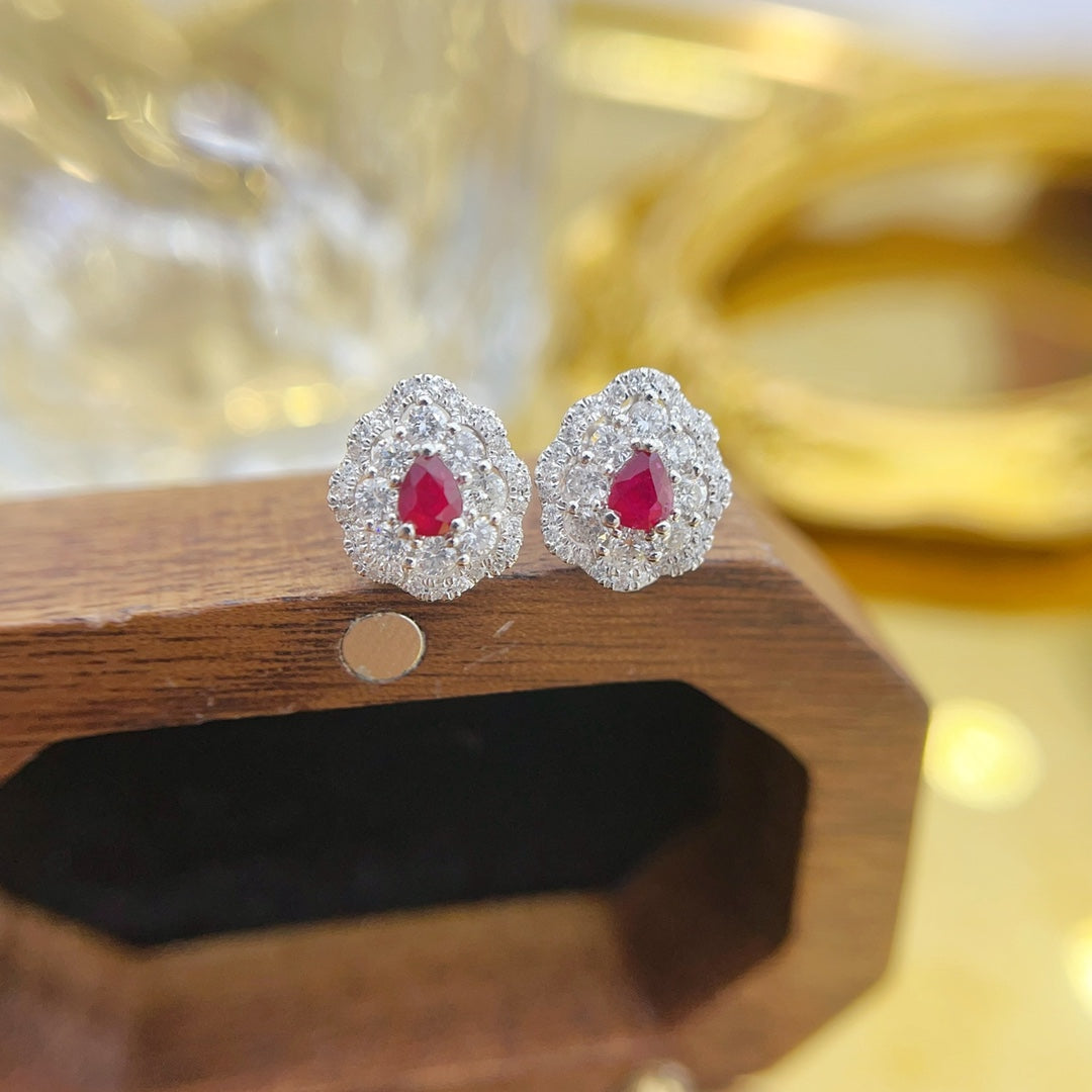 18K Gold Ruby Drop Double Halo Earrings - ED074-C Jeweler.Jewelry