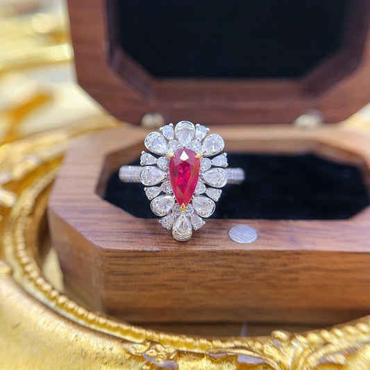 18K Gold Ruby Drop Double-Wear Jewelry with GUILD Certificate - Red Treasure Ring