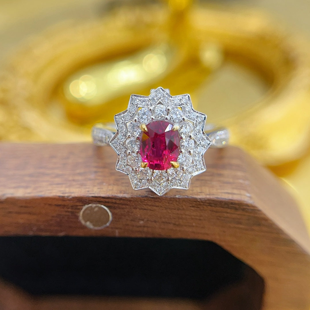 18K Gold Ruby Ellipse Double-Circle Two-Way Wear Jewelry - Red Treasure Ring