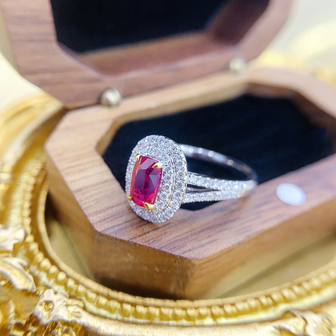 18K Gold Ruby Ellipse Double Shank Y-Arm Ring with AIGS Certificate - Red Treasure Ring