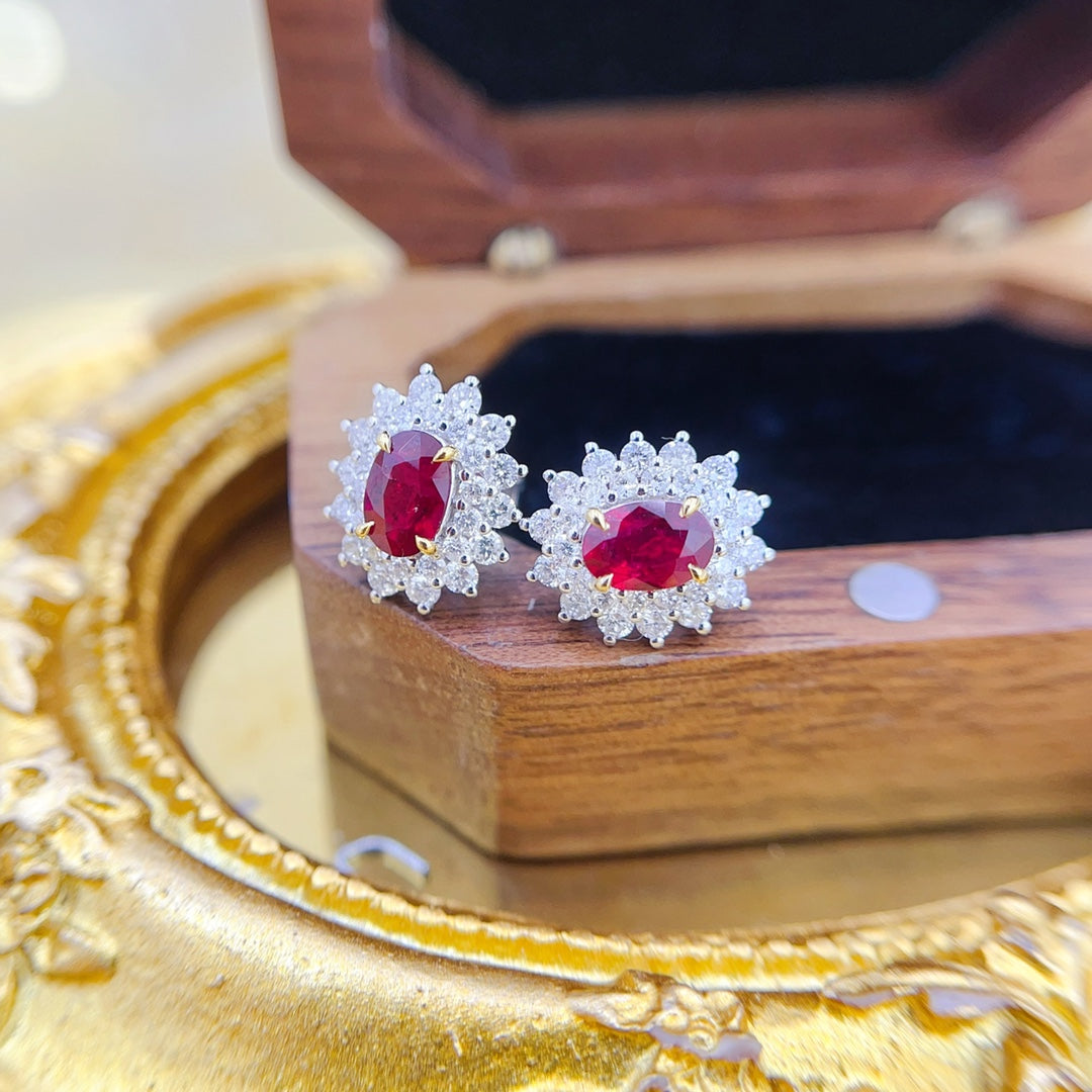 18K Gold Ruby Ellipse Sparkle Earrings | Luxury Jewelry Jeweler.Jewelry