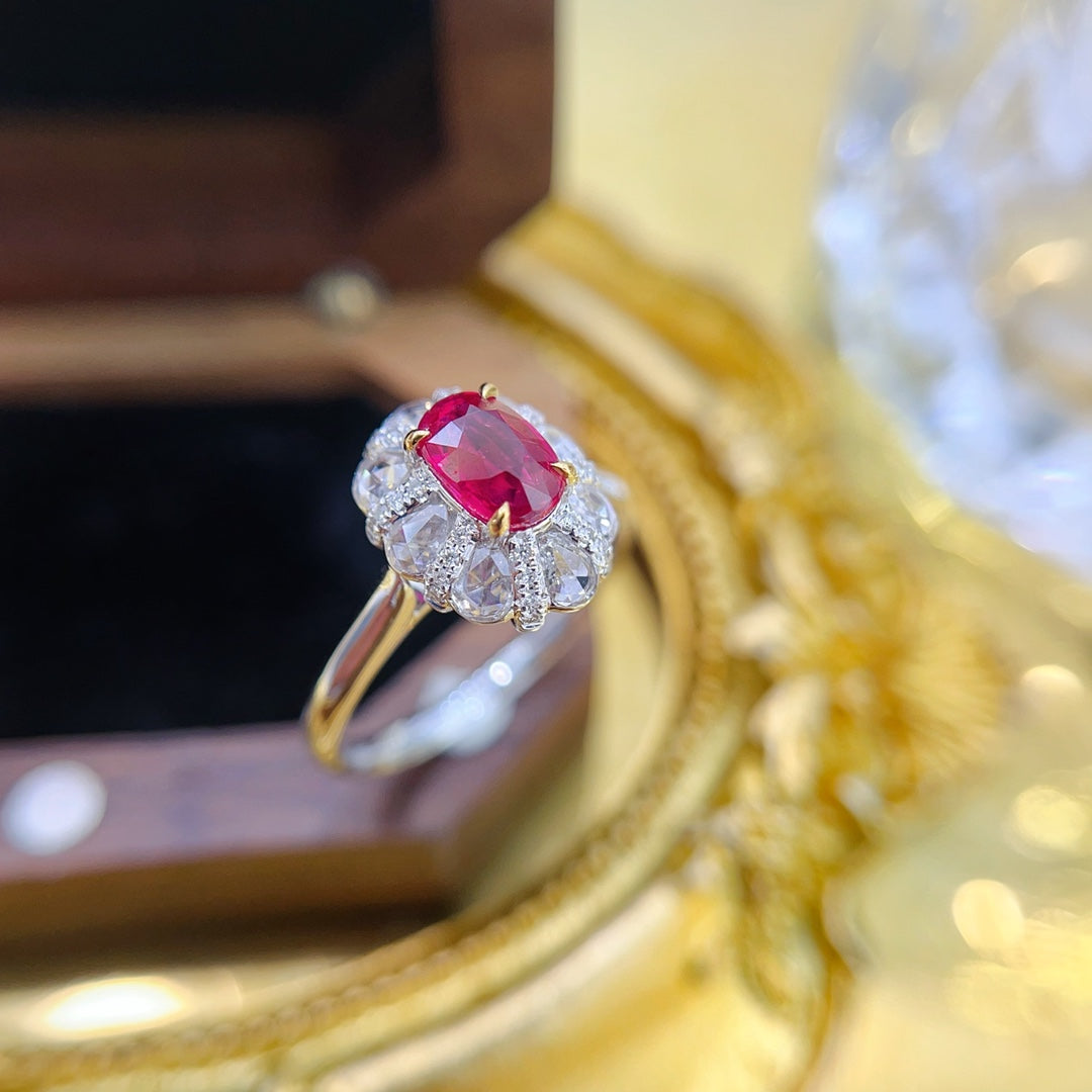 18K Gold Ruby Ellipse Surrounding Teardrop Ring - Premium Jewelry - Red Treasure Ring