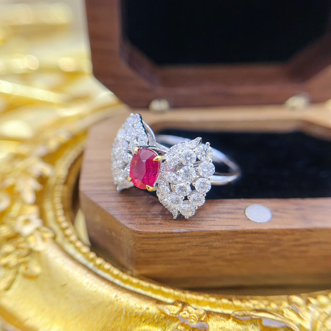 18K Gold Ruby Elliptical Butterfly Dual-Wear Jewelry - Red Treasure Ring