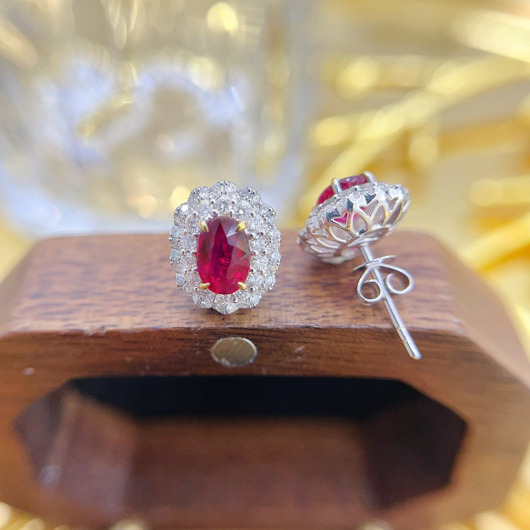 18K Gold Ruby Elliptical Diamond-Surrounded Earrings – Luxurious Jewelry Jeweler.Jewelry