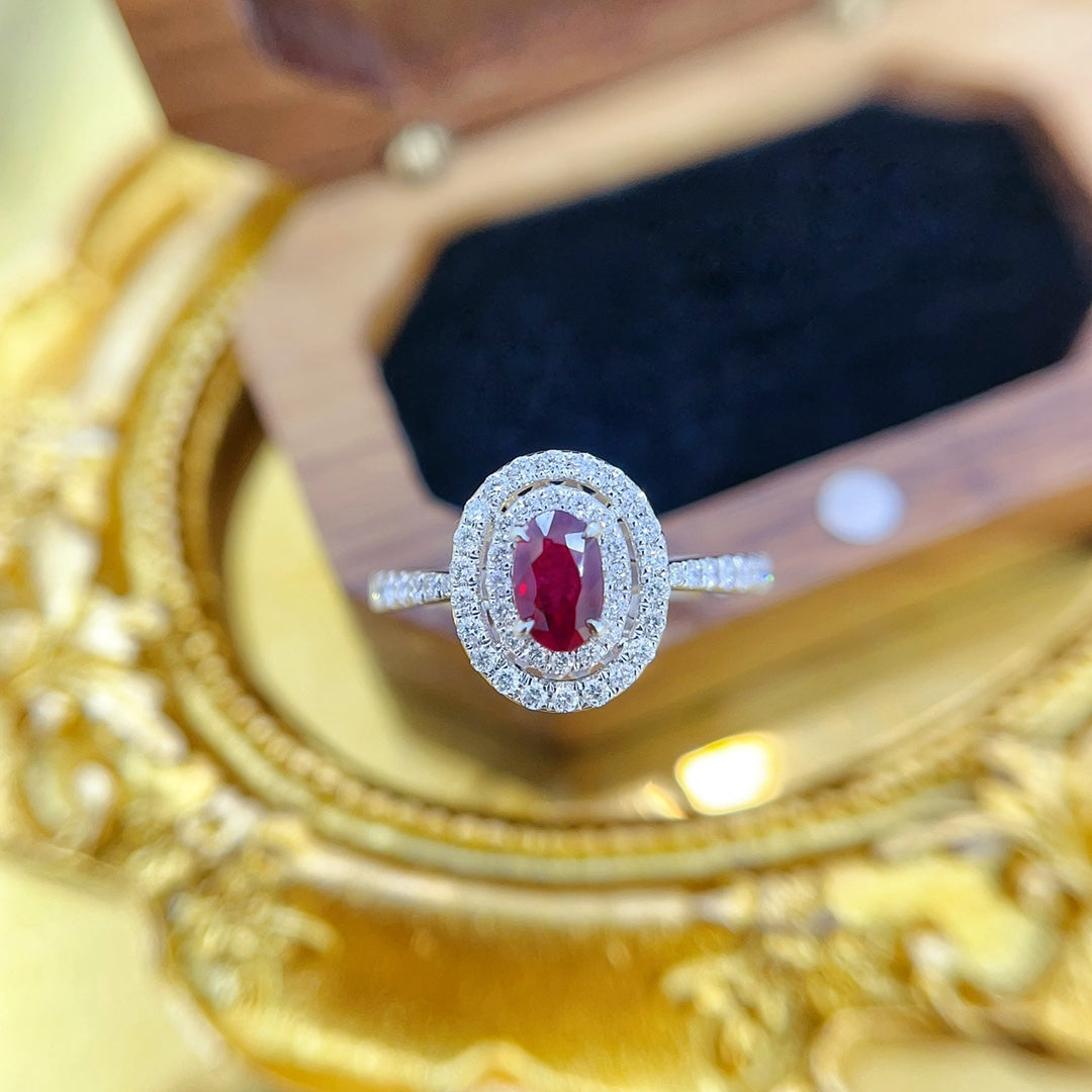 18K Gold Ruby Oval Double-Layer Hollow Ring - JZ209-C - Red Treasure Ring