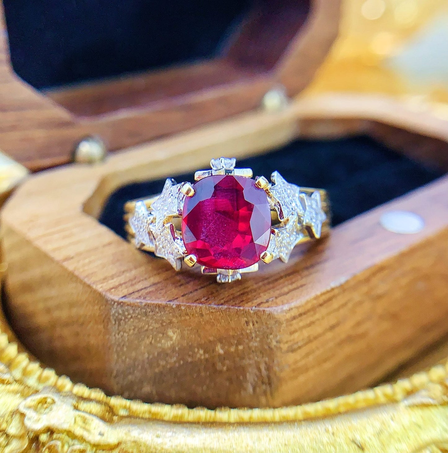 18K Gold Ruby Ring with AIGS Certificate - Luxury Jewelry - Red Treasure Ring